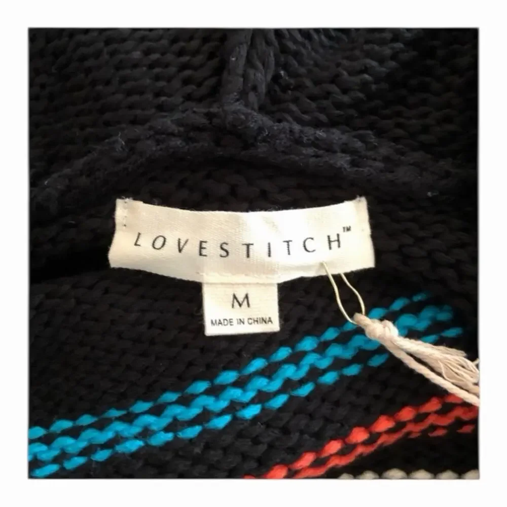 LoveStitch NWT Black Aqua Orange Stripe Kangaroo Pocket Hoodie Long Sleeve - Picture 8 of 13